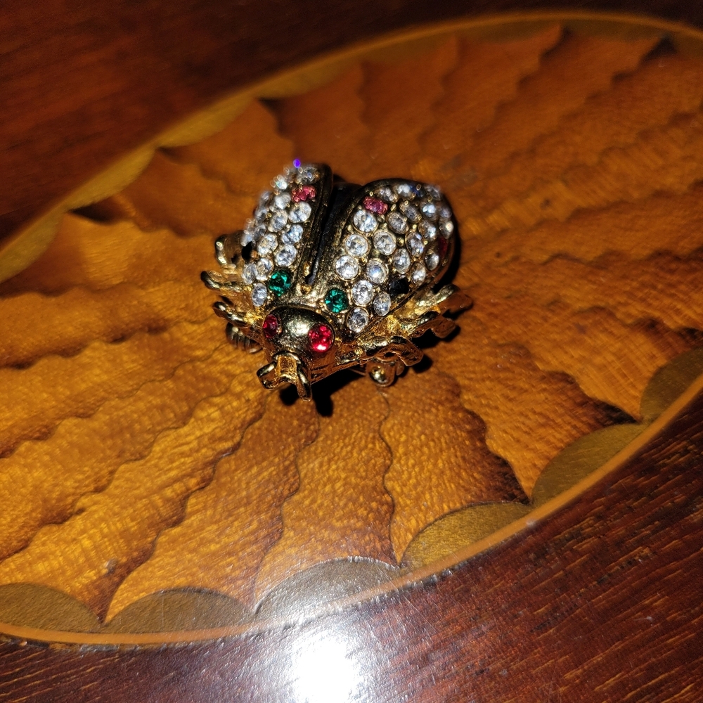 Vintage Ladybug Rhinestone Brooch
